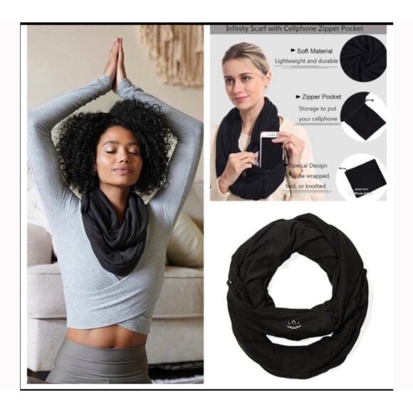 NWT Beyond Yoga Hidden Pocket Infinity Scarf Black - Picture 2 of 7